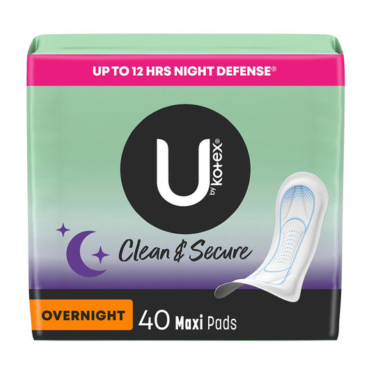 U by Kotex Security Maxi Feminine Pads, Overnight Absorbency, Unscented, 40 ct