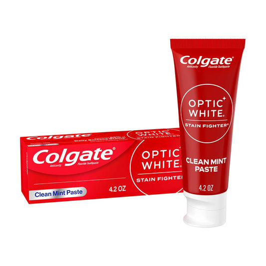 Colgate Optic White Stain Fighter Teeth Whitening Toothpaste, Clean Mint Paste ‚Äì 4.2 ounce