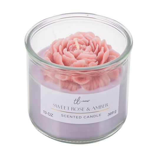TrueLiving Scented Candle with Floral Wax Design, 13 oz, Assorted