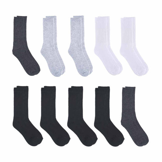 Zone Pro Men's Half Cushion Crew Socks Extended Size 12-14, Black & White, 10 pk