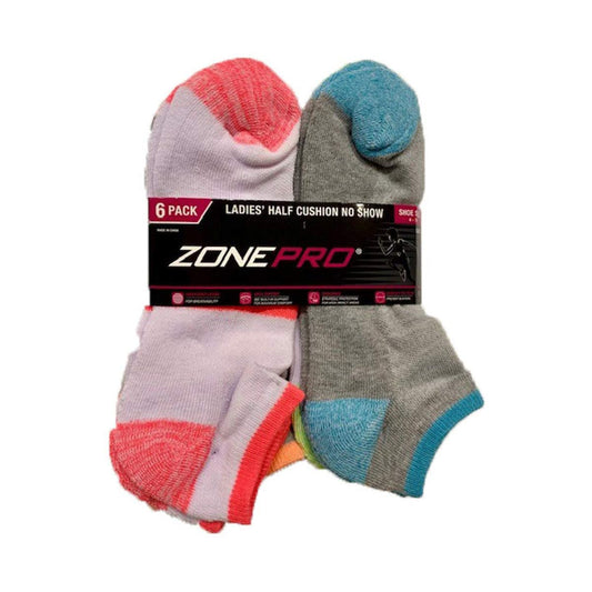 Zone Pro Ladies Half Cushion Fashion No Show, 6 Pack