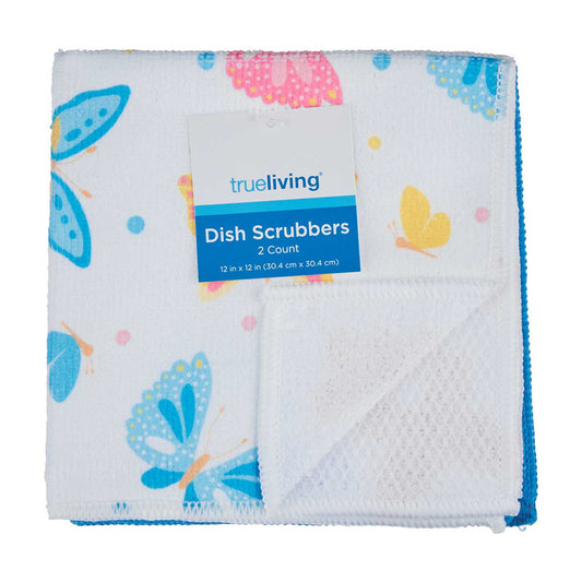 True Living Printed Square Dish Scrubbers, 2 ct, Assorted