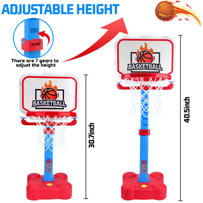 Tsomtto 4 in 1 Toddler Basketball Hoop & T Ball Set, Kids Toys Boys 3-5, Adjustable Kids Basketball Hoop for Indoor Outdoor Play Sports Outside Toys for Toddler 1-3 Boys Girls Easter Birthday Gifts
