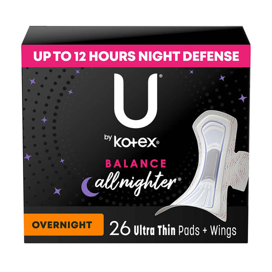 U by Kotex Balance Ultra Thin Overnight Pads with Wings, 26 ct