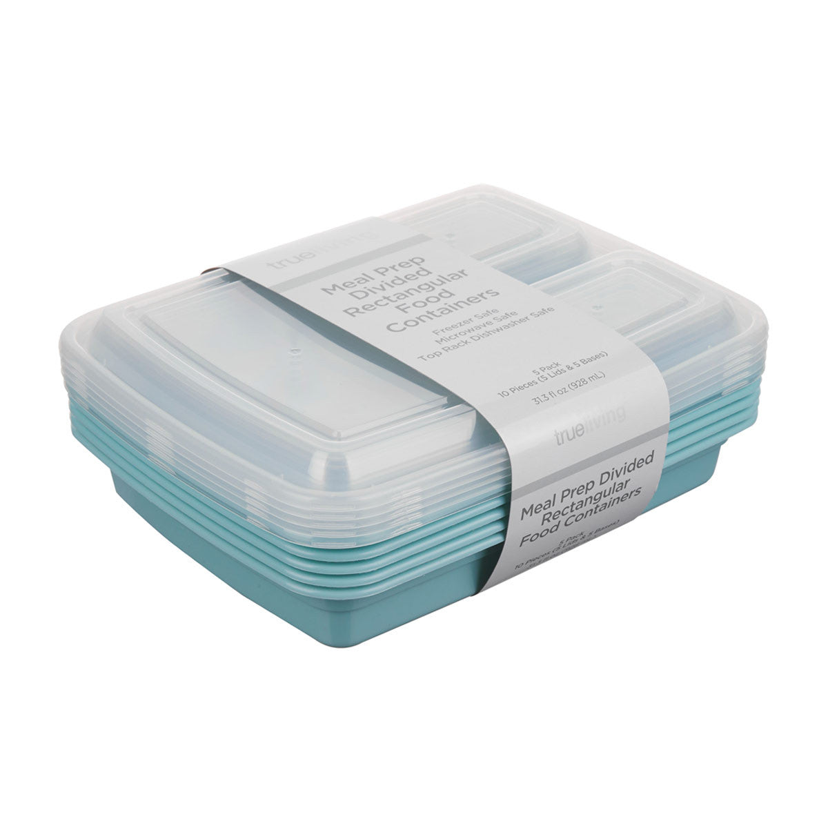 TrueLiving Meal Prep Divided Rectangular Food Containers, 5 pk, Assorted
