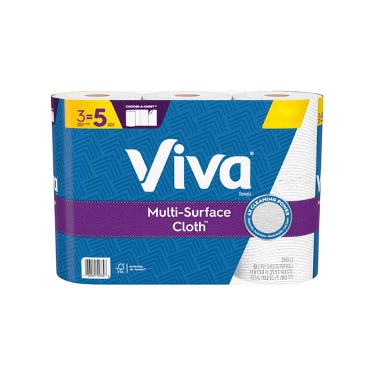 Viva Multi-Surface Cloth Single Plus Paper Towel Rolls, 3 ct