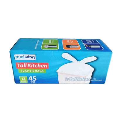 TrueLiving, Tall Kitchen Flap Tie Bags, 13 Gallon, 45 ct