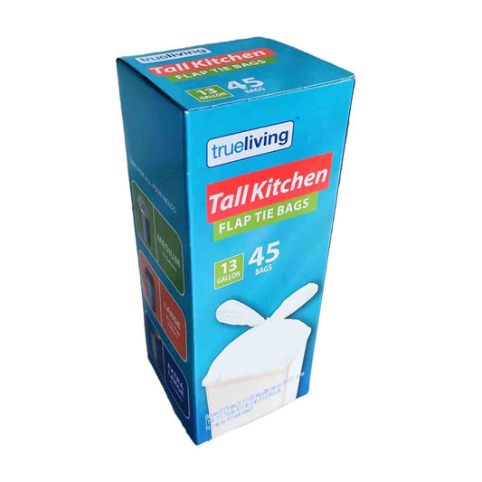 TrueLiving, Tall Kitchen Flap Tie Bags, 13 Gallon, 45 ct
