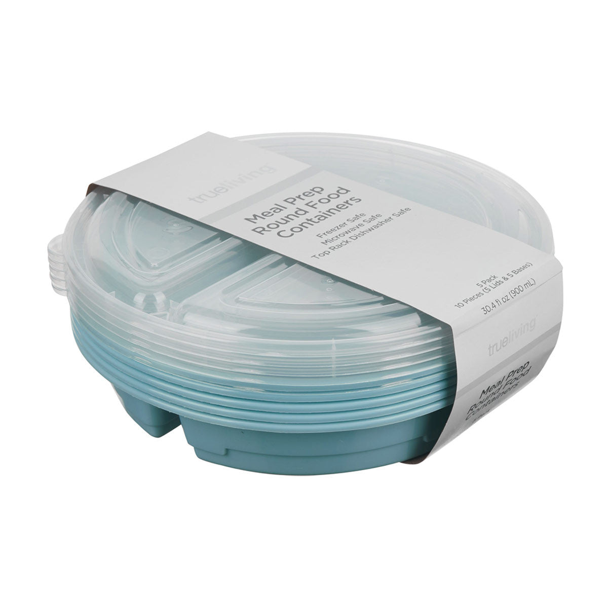 TrueLiving Meal Prep Round Food Containers, 5 pk, Assorted
