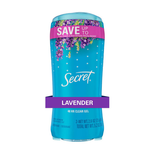 Secret Fresh Clear Gel Deodorant for Women, Lavender, 2.6 oz each, Pack of 2