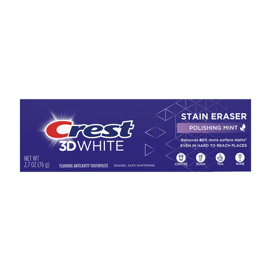 Crest 3D White Stain Eraser Teeth Whitening Toothpaste, Polishing Mint, 2.7 oz