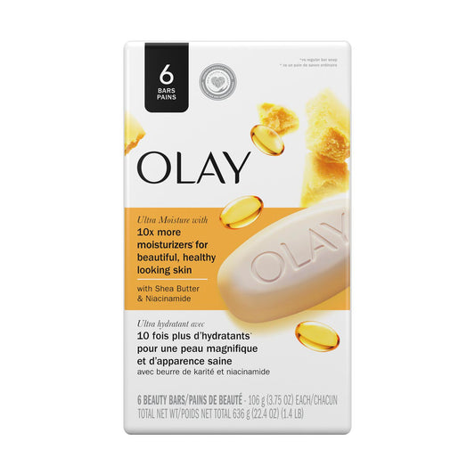 Olay Ultra Moisture Beauty Bar Soap with Shea Butter & Niacinamide, 3.75 oz Bars, 6 ct
