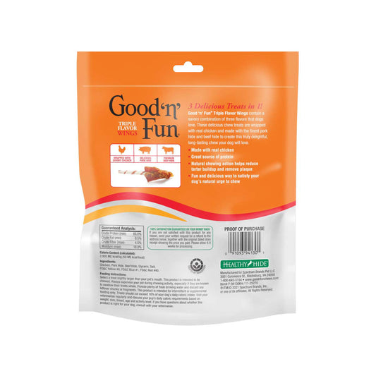Good ’n’ Fun Triple Flavor Wings, Rawhide Chews for Dogs, 12 oz