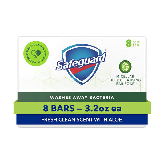 Safeguard Antibacterial Bar Soap with Aloe, Fresh Clean Scent, 3.2 oz Bars, 8 ct