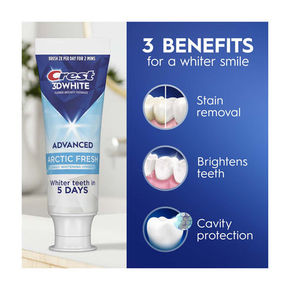 Crest 3DWhite Advanced Teeth Whitening Toothpaste, Arctic Fresh, 2.4 oz