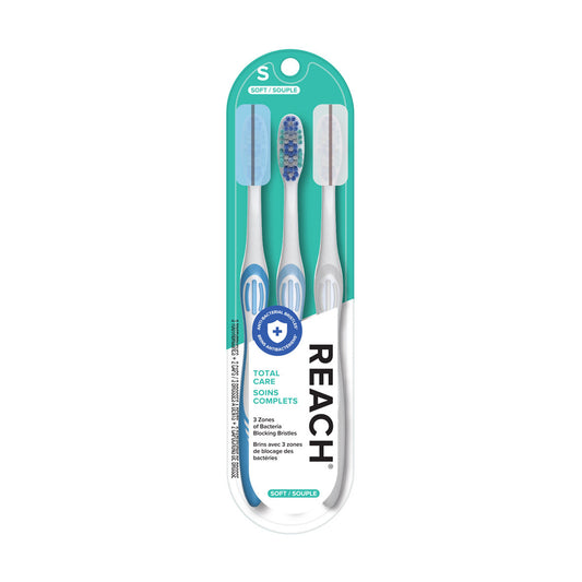 REACH Total Care Toothbrush with Toothbrush Cover - Soft Bristles, 3 ct