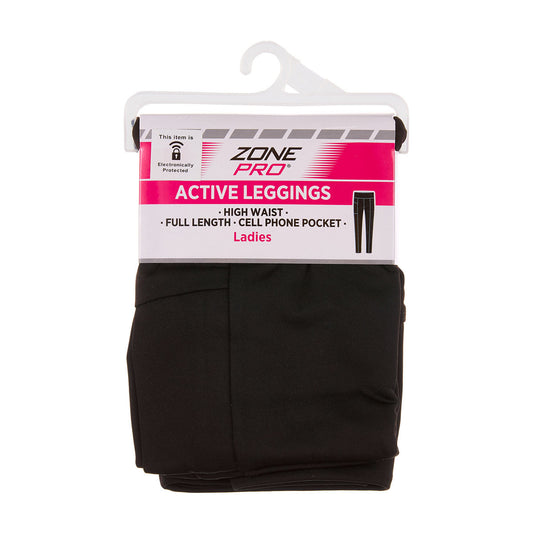 Zone Pro Ladies Active Leggings, Full Length, Black, Size L