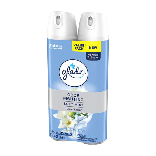 Glade Odor Fighting Soft Mist Air Freshener Room Spray, Clean Linen, 16.0 oz, 2 pk