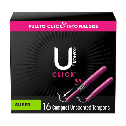 U by Kotex Click Compact Tampons, Super, Unscented, 16 ct