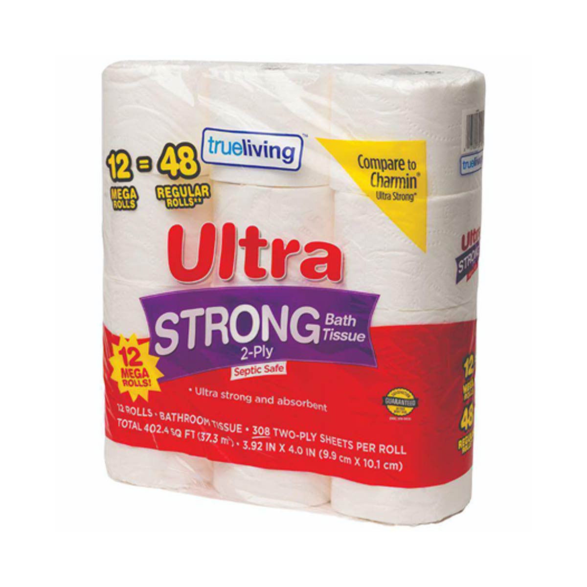 TrueLiving Ultra Strong Bath Tissue, 2-Ply Mega Rolls, 12 pk