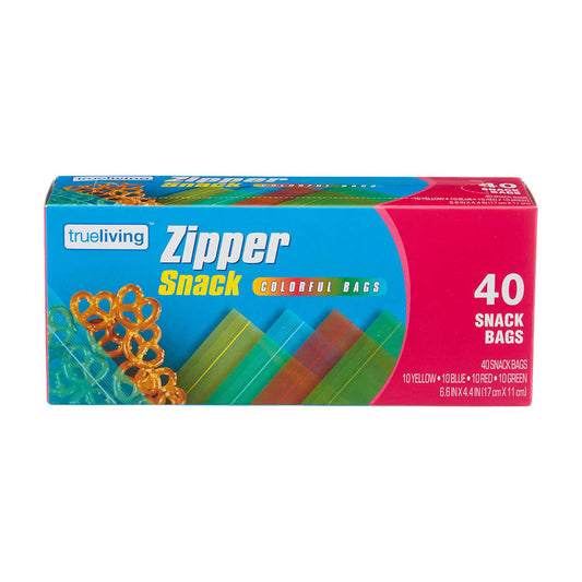 Trueliving Zipper Colorful Snack Bags, 40 ct