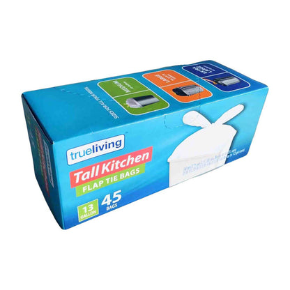 TrueLiving, Tall Kitchen Flap Tie Bags, 13 Gallon, 45 ct