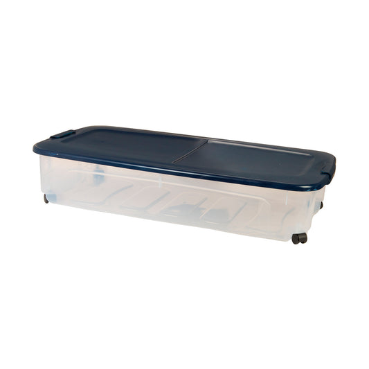 Underbed Plastic Storage Tote with Wheels, 58 qt