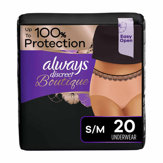 Always Discreet Boutique Incontinence and Postpartum Underwear for Women, Maximum Protection, S/M, Rosy, 20 Count