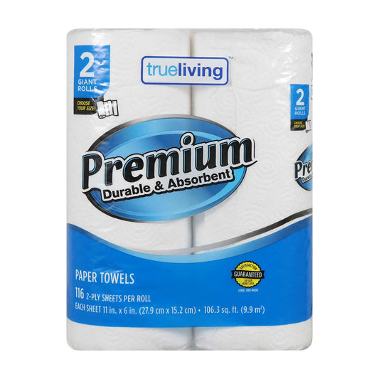 TrueLiving Premium Paper Towels, 116 2-Ply Sheets per Giant Roll, 2 pk