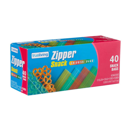 Trueliving Zipper Colorful Snack Bags, 40 ct