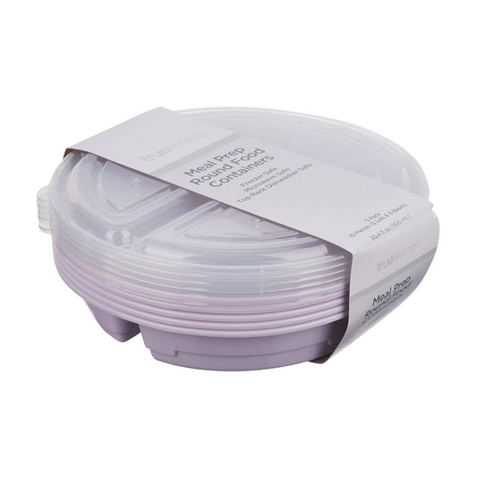 TrueLiving Meal Prep Round Food Containers, 5 pk, Assorted
