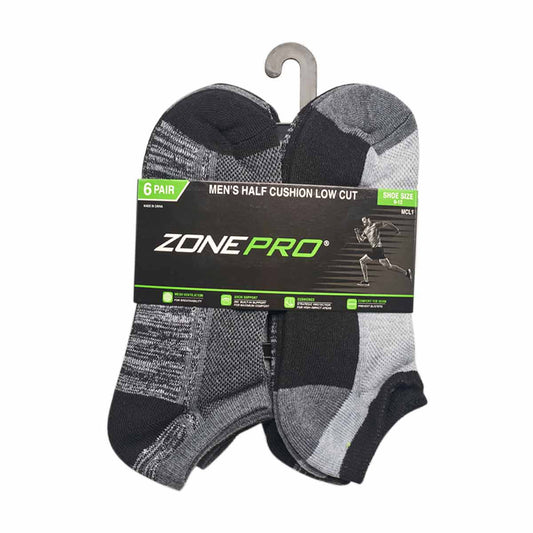 Zone Pro Men's Half Cushion Low Cut Ankle Socks - Large, 6 ct